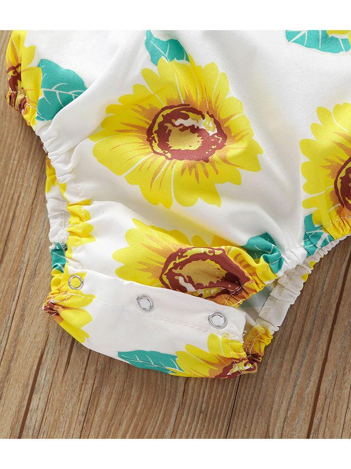 Baby Girl Summer Sunflower Ruffle Suspender Romper - dianjiang-