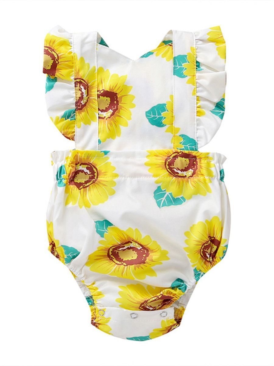 Baby Girl Summer Sunflower Ruffle Suspender Romper - dianjiang-