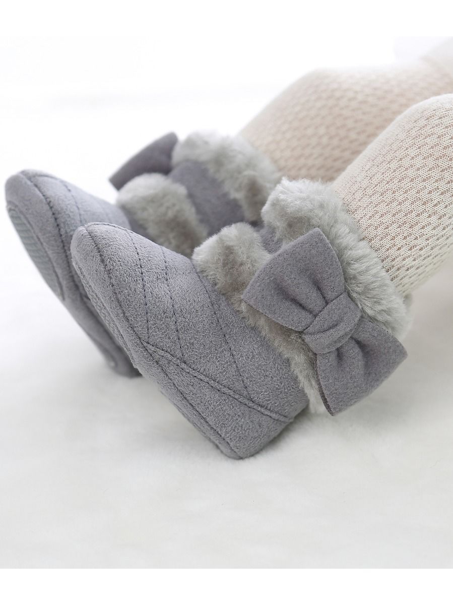 Baby Girl Winter Warm Fleece Big Bow Prewalker Boots - dianjiang-
