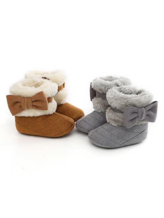 Baby Girl Winter Warm Fleece Big Bow Prewalker Boots - dianjiang-