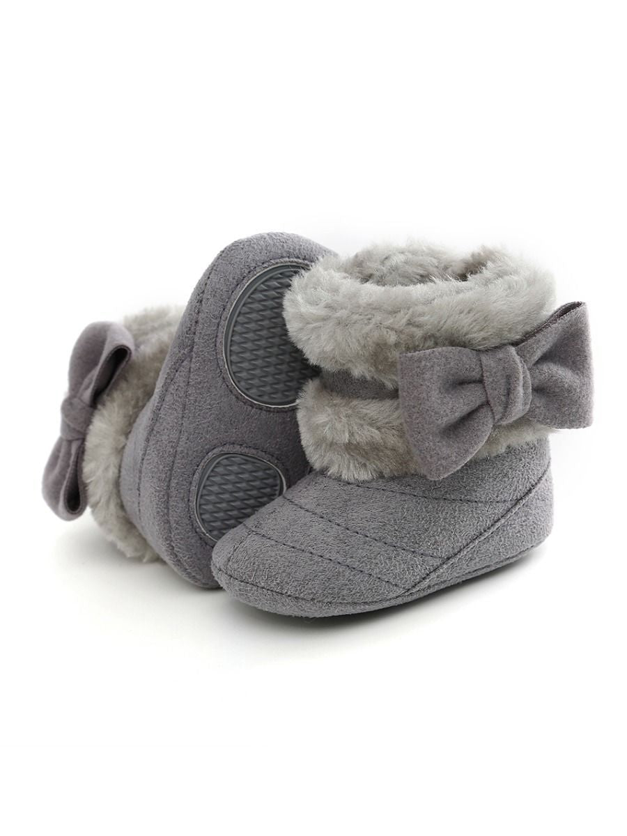Baby Girl Winter Warm Fleece Big Bow Prewalker Boots - dianjiang-