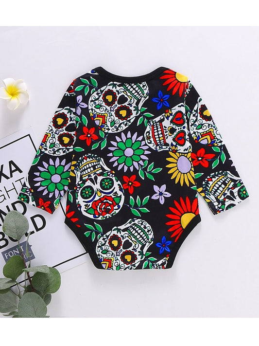 Baby Girls Floral & Skull Round neck Long Sleeves Romper - dianjiang-