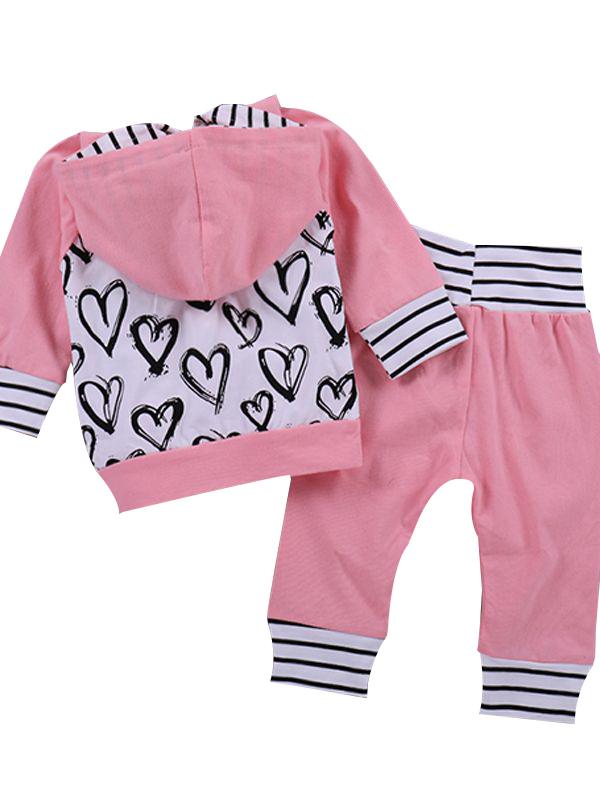 Baby Girls Pink Outfit Hoodie Top Matching Long Trousers - dianjiang-
