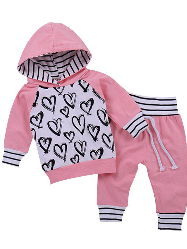 Baby Girls Pink Outfit Hoodie Top Matching Long Trousers - dianjiang-