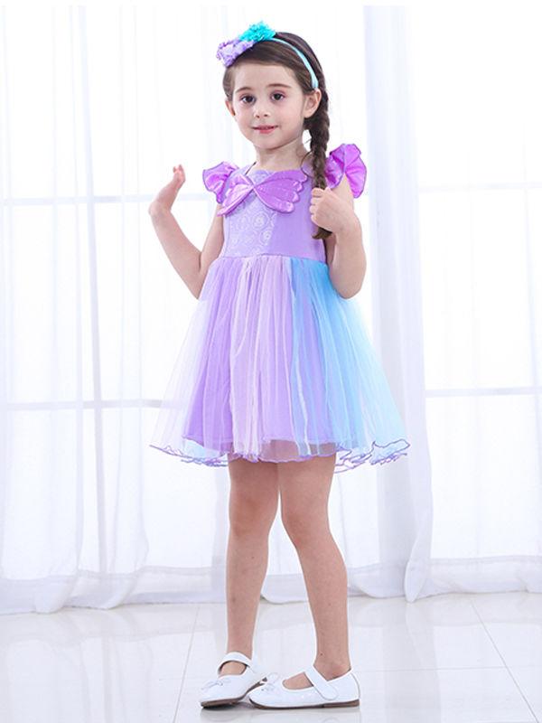 Cap Sleeves Wings Colorful Party Wear Tulle Cotton Baby Girls Princess Party Dress - dianjiang-