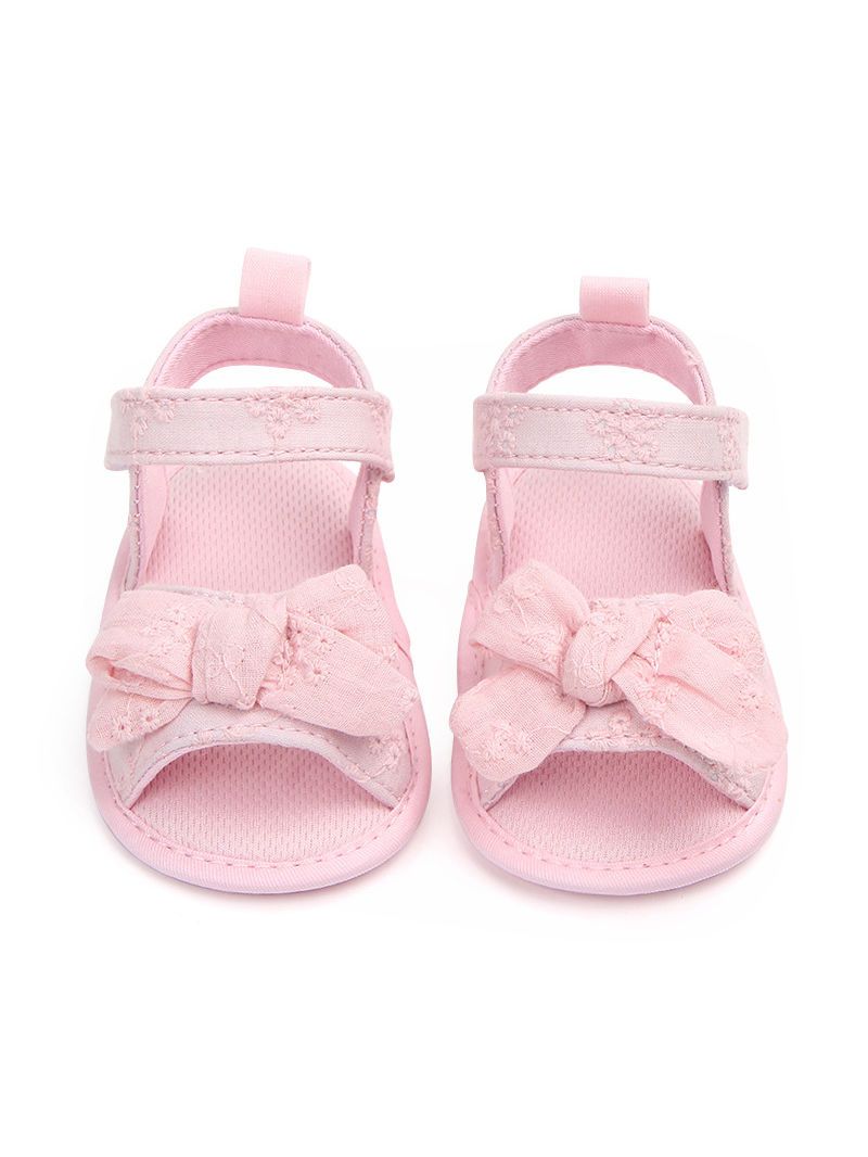 Solid Color Bow Trim Baby Girls Sandals Pink/White - dianjiang-