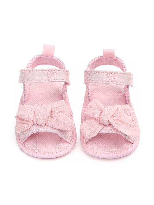 Solid Color Bow Trim Baby Girls Sandals Pink/White - dianjiang-