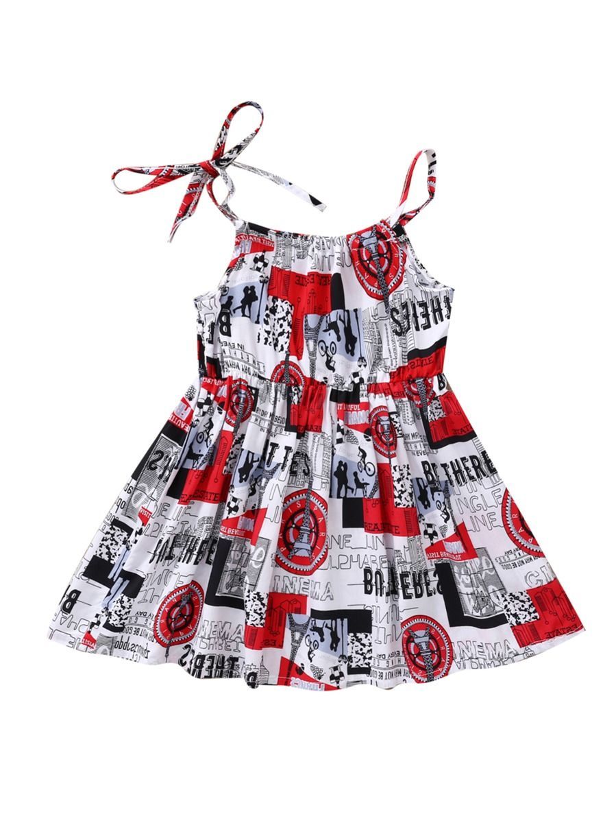 Fashion Allover Print Baby Girls Suspender Dress - dianjiang-