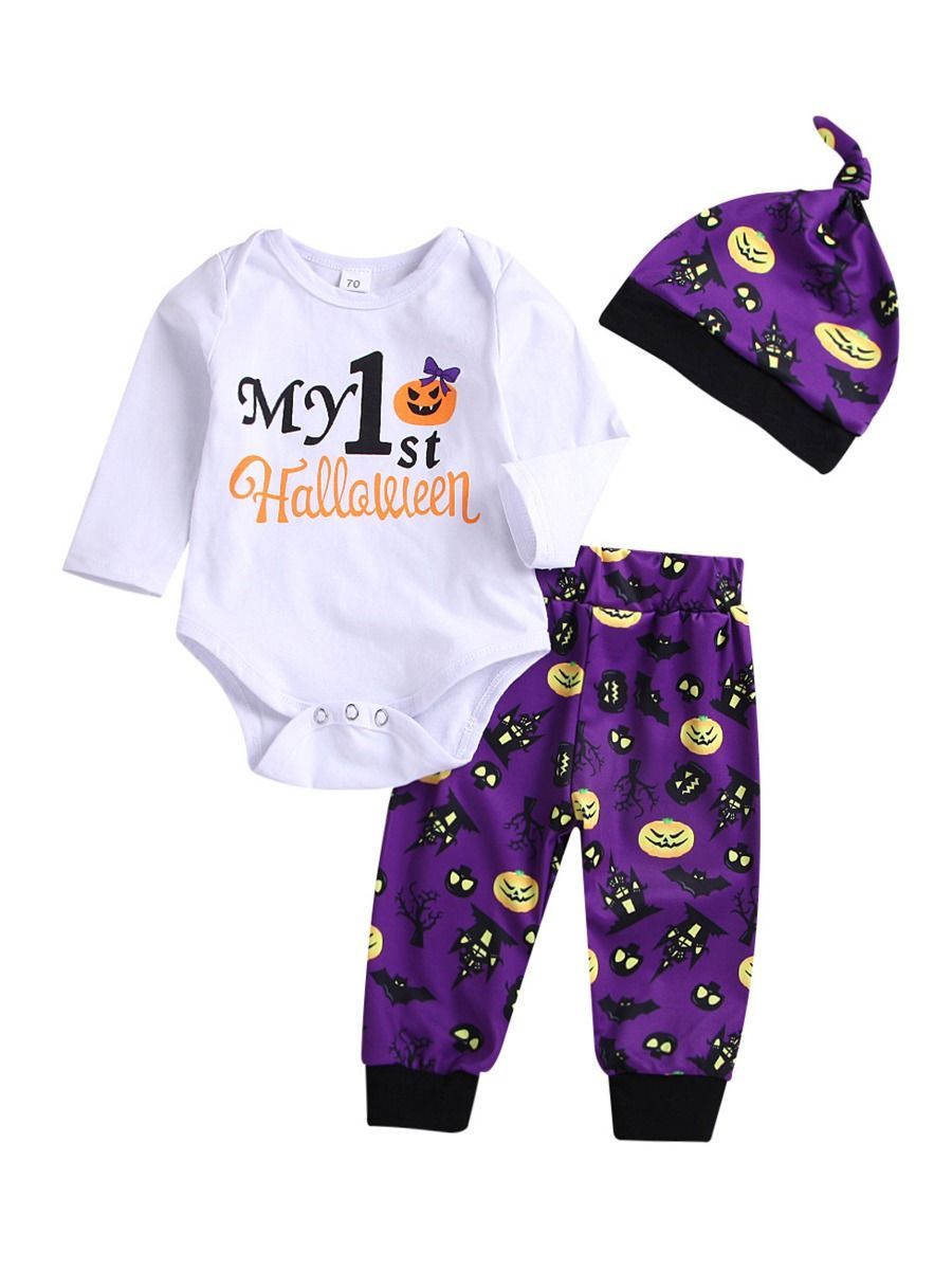 Baby Halloween 3-Piece Set My 1st Bodysuit+Bat Pumpkin Pants+Hat - dianjiang-