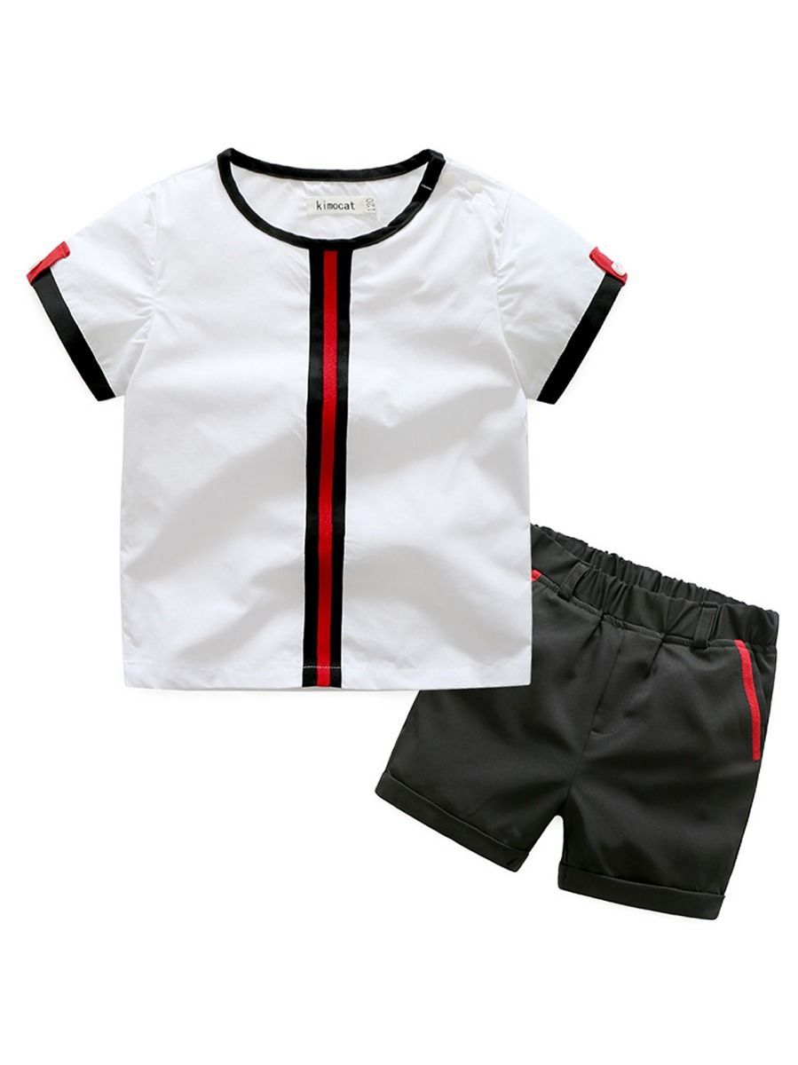 Baby Little Boy Summer 2-Piece Casual Outfits Color Blocking T-Shirt+ Shorts - dianjiang-