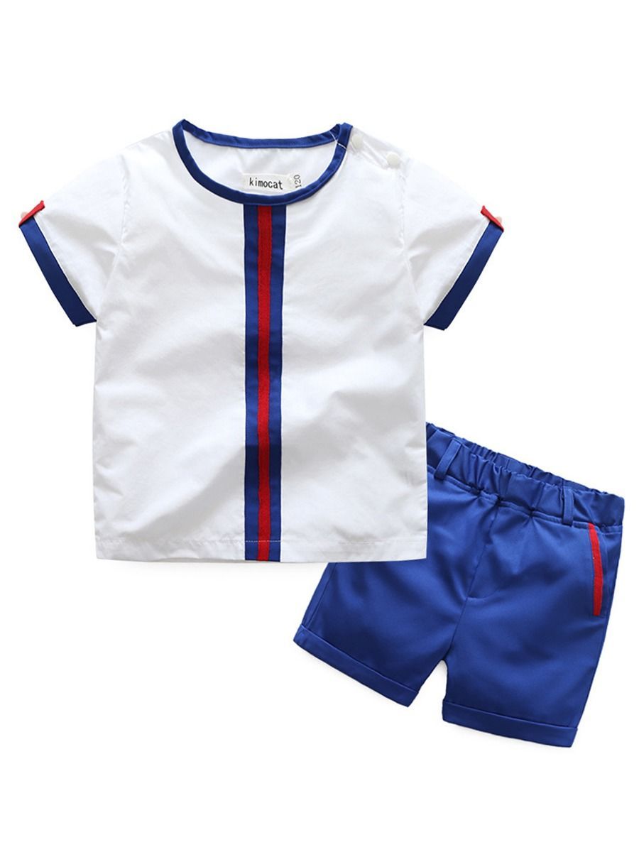 Baby Little Boy Summer 2-Piece Casual Outfits Color Blocking T-Shirt+ Shorts - dianjiang-