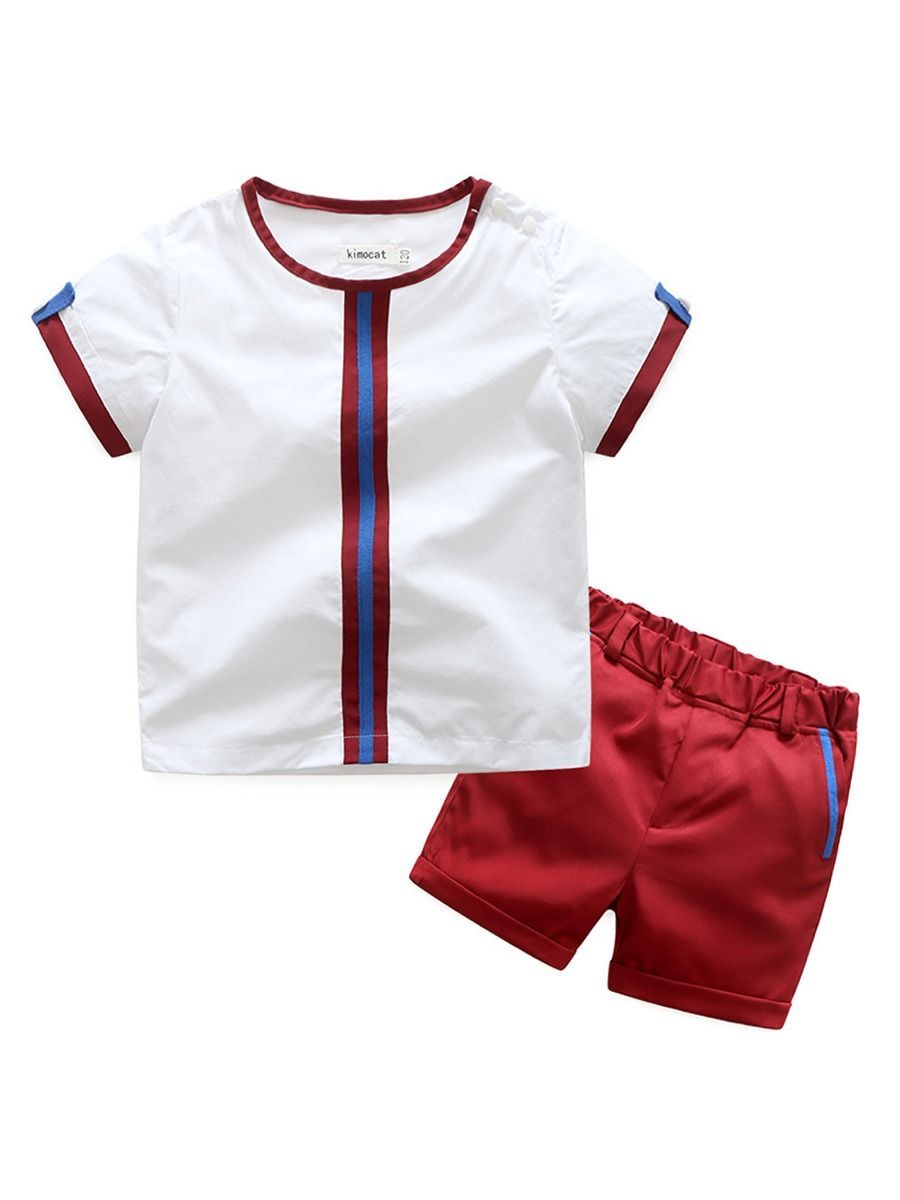 Baby Little Boy Summer 2-Piece Casual Outfits Color Blocking T-Shirt+ Shorts - dianjiang-