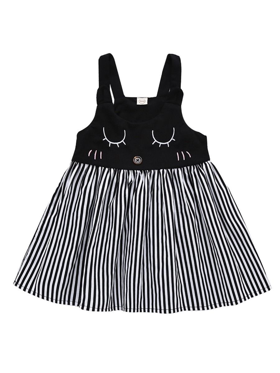 Baby Little Girl Dress Cartoon Stripe Suspender Clothes - dianjiang-