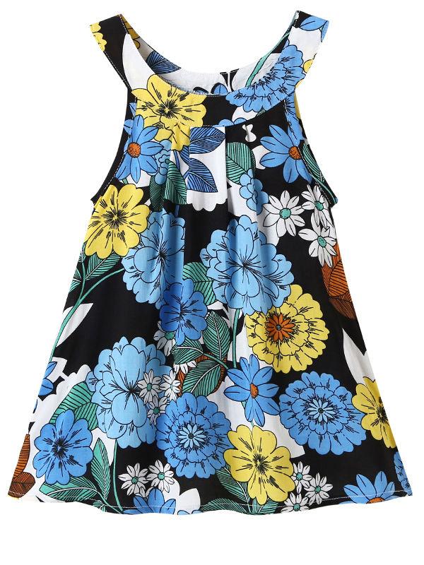 Baby Little Girl Summer Flower Pattern Sleeveless Casual Shift Dress - dianjiang-
