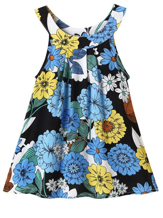 Baby Little Girl Summer Flower Pattern Sleeveless Casual Shift Dress - dianjiang-