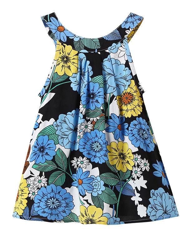 Baby Little Girl Summer Flower Pattern Sleeveless Casual Shift Dress - dianjiang-