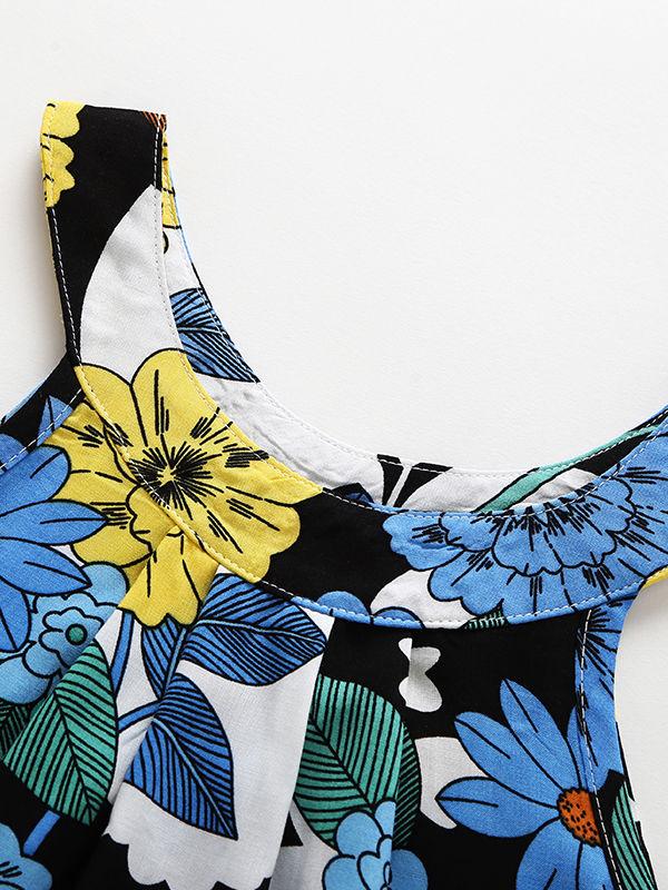 Baby Little Girl Summer Flower Pattern Sleeveless Casual Shift Dress - dianjiang-