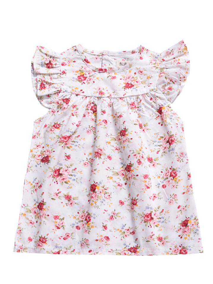 Baby Little Girl Summer Flower Printed Ruffled Sleeve Dress - dianjiang-