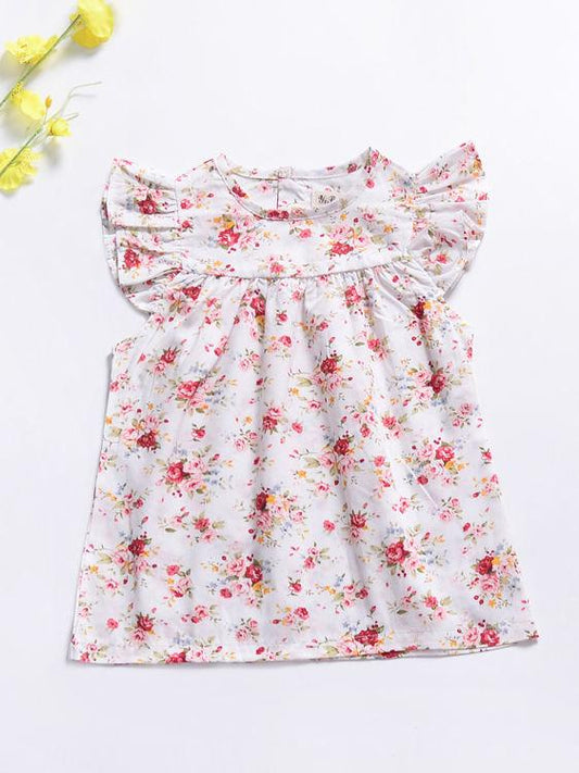 Baby Little Girl Summer Flower Printed Ruffled Sleeve Dress - dianjiang-