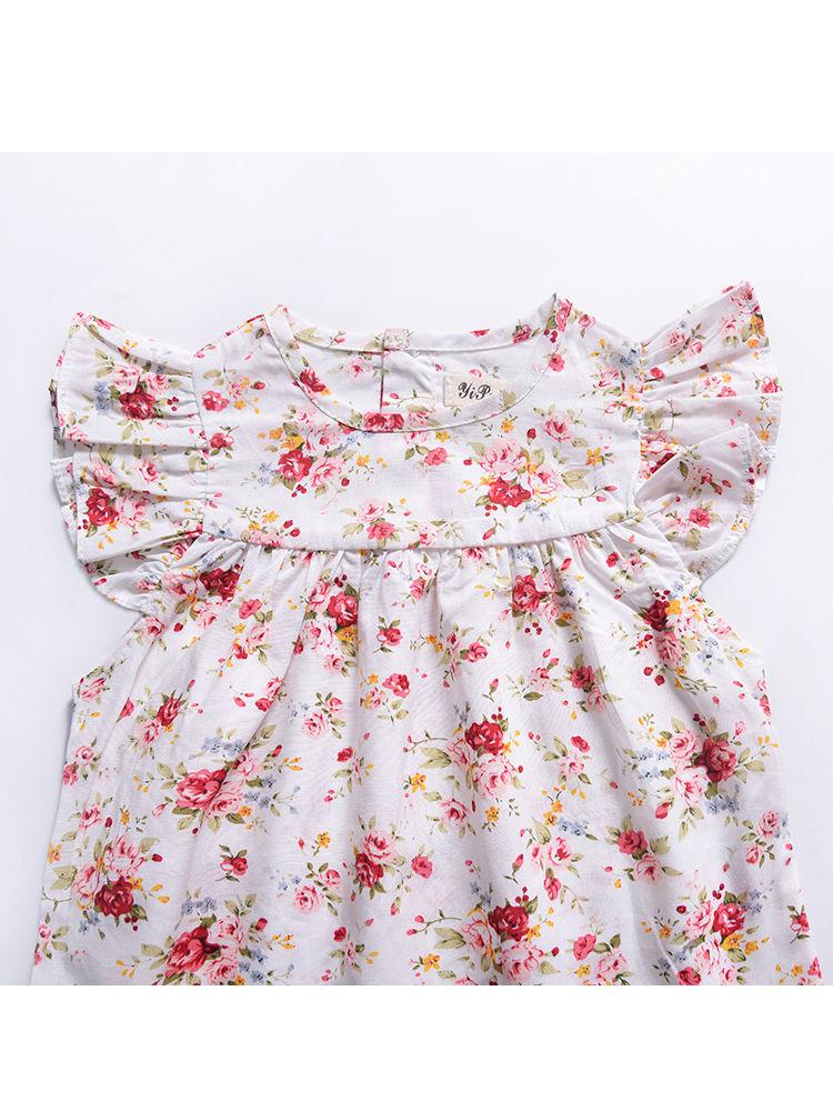 Baby Little Girl Summer Flower Printed Ruffled Sleeve Dress - dianjiang-