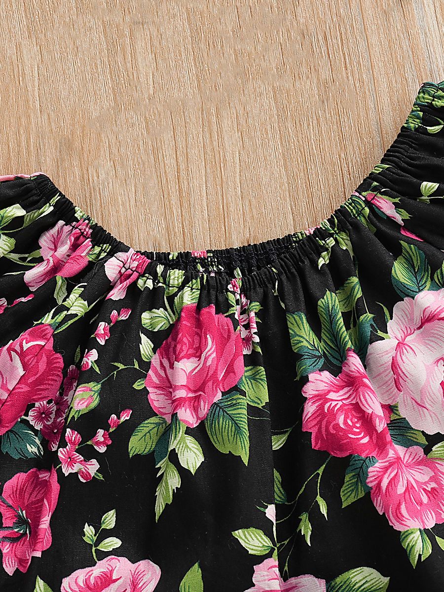 Stylish Baby Little Girl 3-Piece Summer Clothes Set Flower Top + Ripped Short Jeans+Headband - dianjiang-