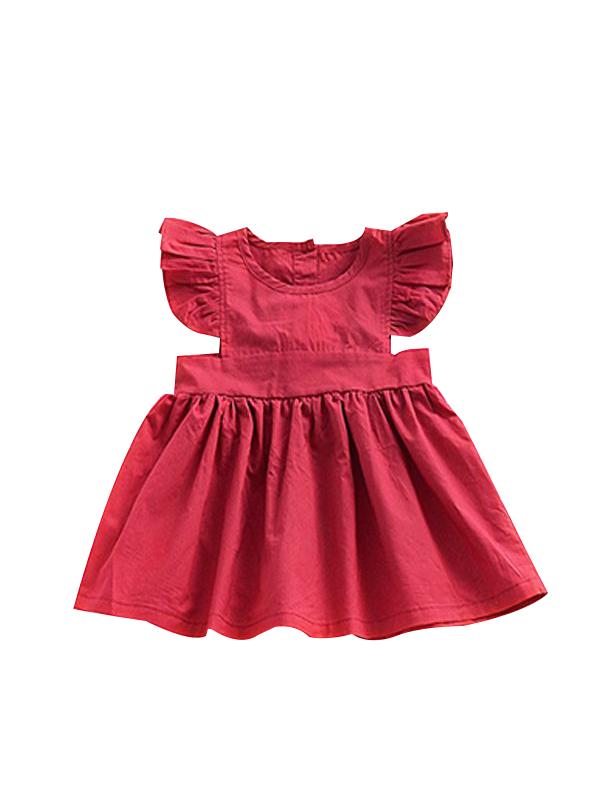 Baby Little Girls Flutter Sleeve Solid Color Dress - dianjiang-