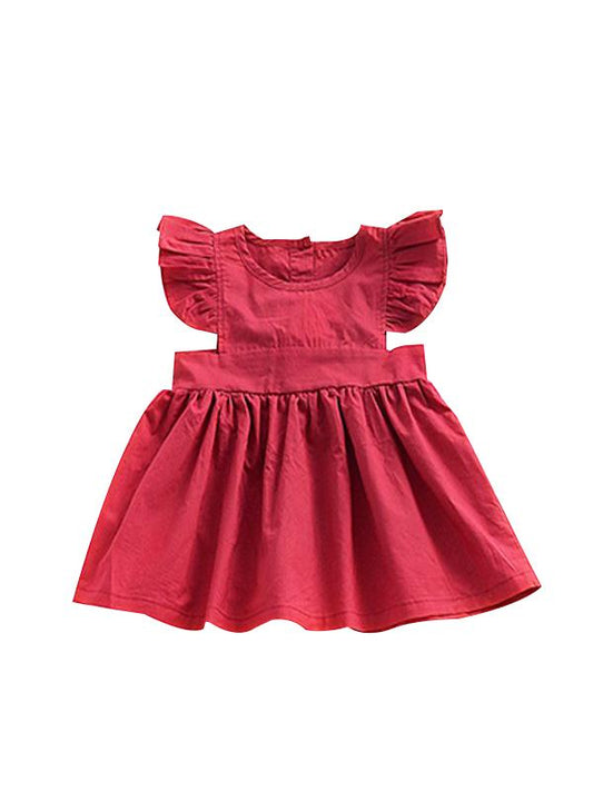 Baby Little Girls Flutter Sleeve Solid Color Dress - dianjiang-