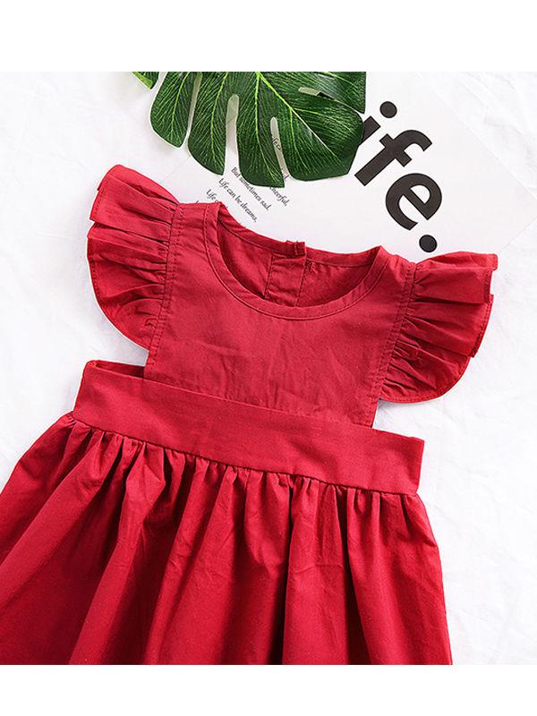 Baby Little Girls Flutter Sleeve Solid Color Dress - dianjiang-