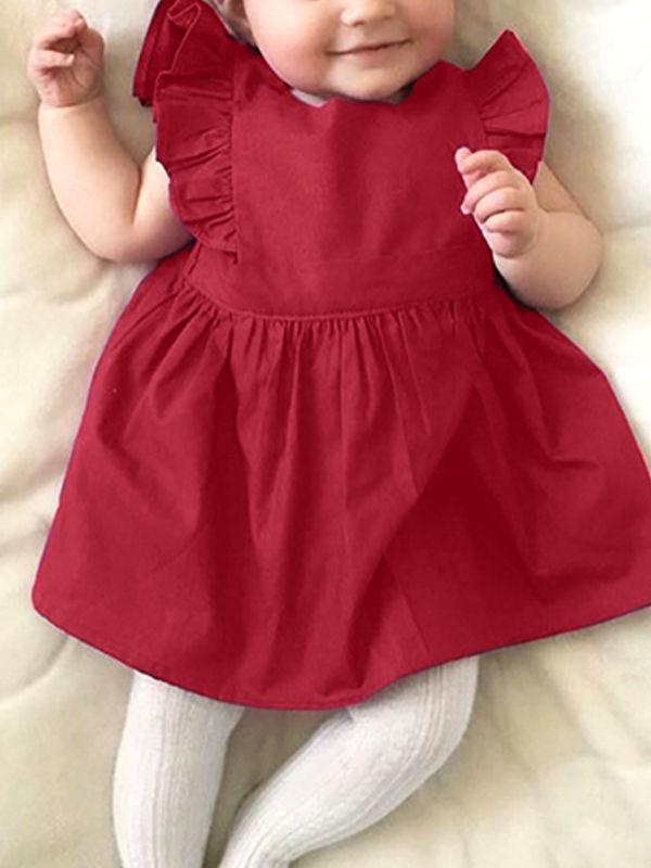 Baby Little Girls Flutter Sleeve Solid Color Dress - dianjiang-