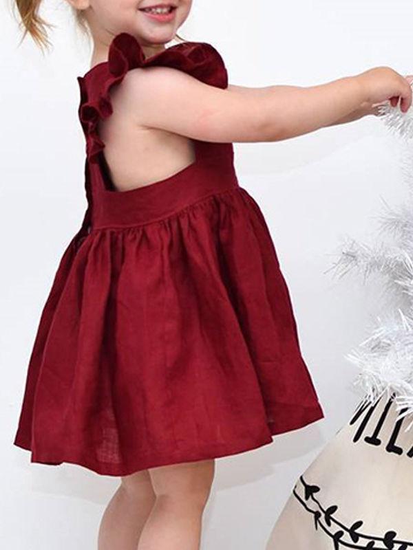 Baby Little Girls Flutter Sleeve Solid Color Dress - dianjiang-