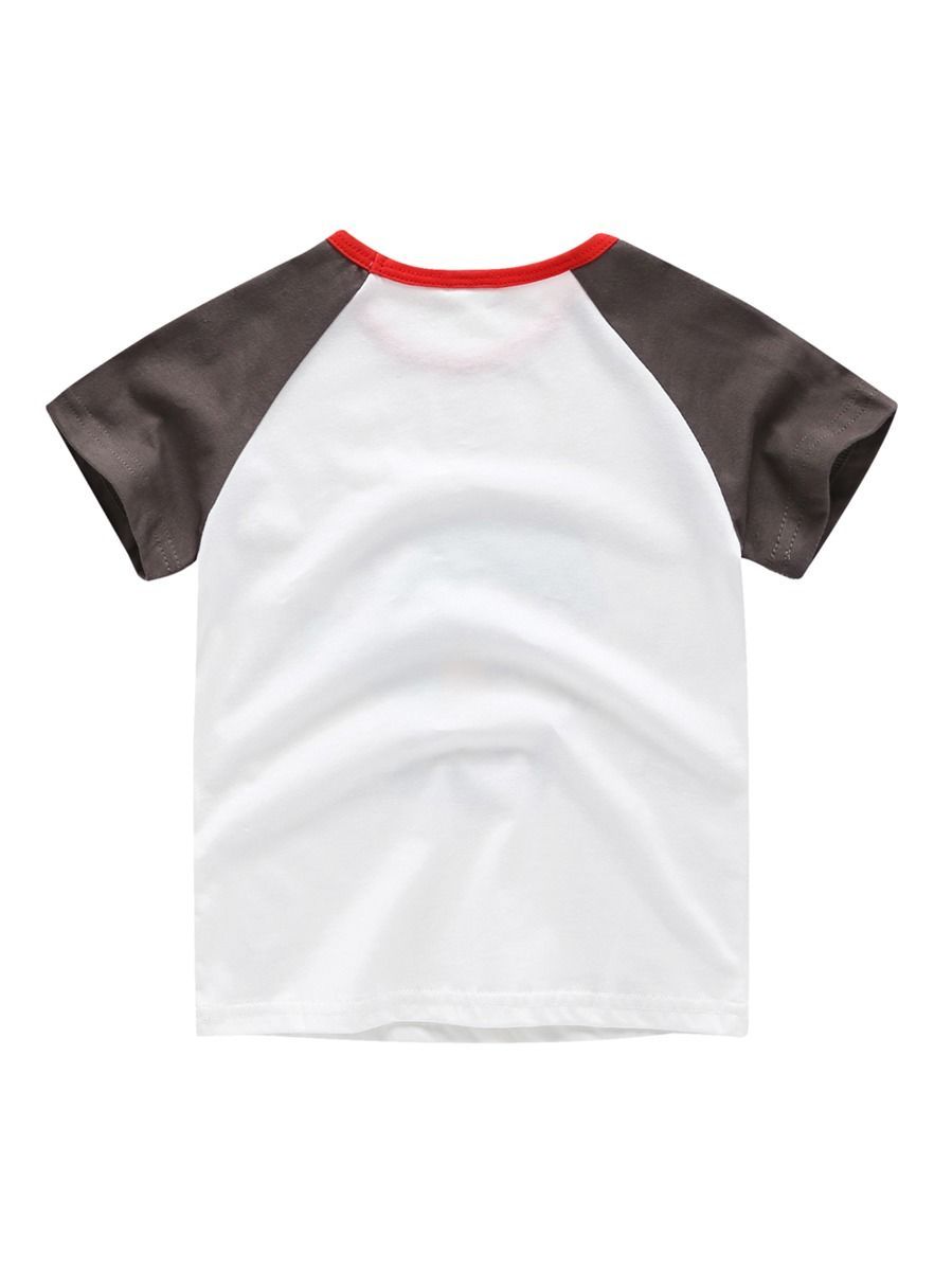Cute Cartoon Dinosaur Color Blocking T-shirt For Baby Little Kids - dianjiang-