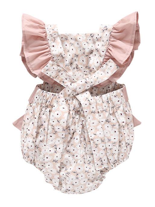 Floral Flutter Sleeve Big Bow Baby Jumpsuit - dianjiang-