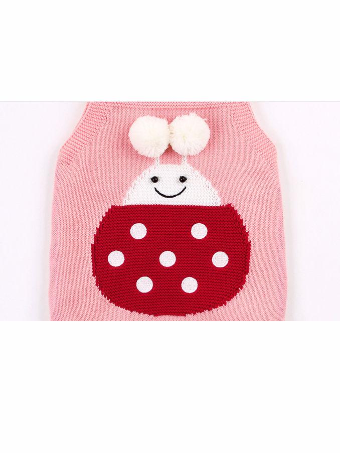Infant Baby Pom-Pom Ladybug Knitted Onesies Pink and Gray - dianjiang-