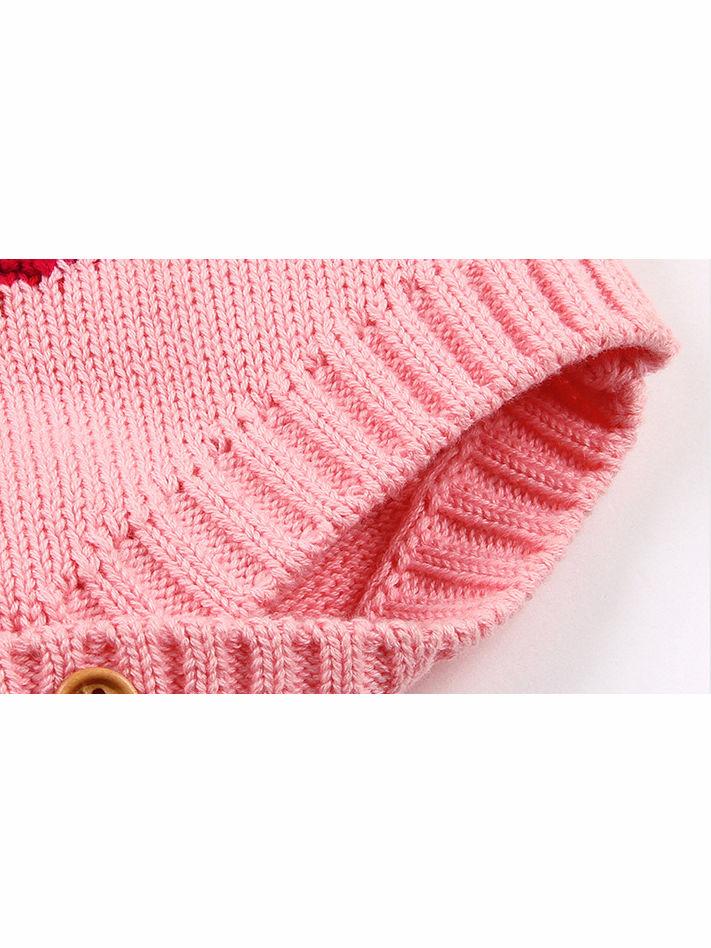 Infant Baby Pom-Pom Ladybug Knitted Onesies Pink and Gray - dianjiang-