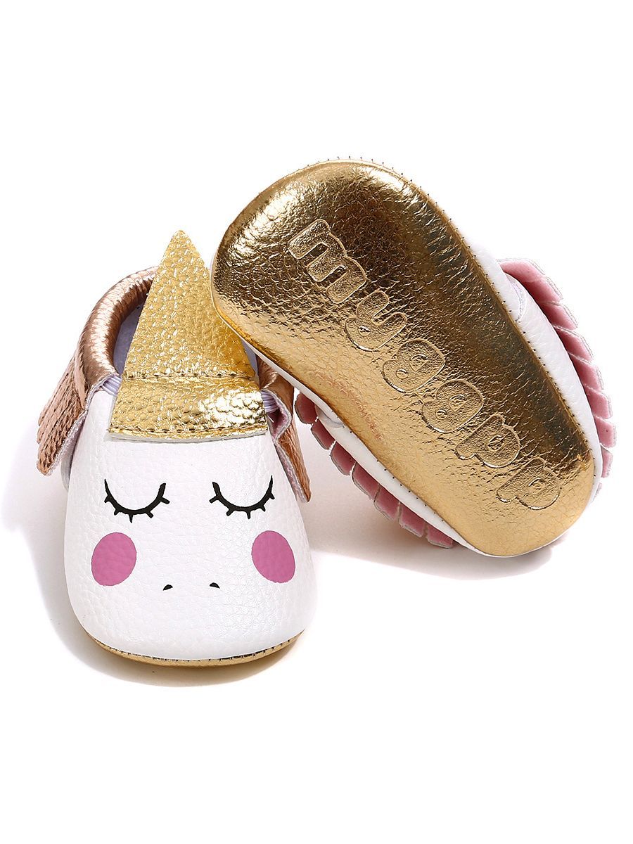 Baby Pre-Walking Shoes Unicorn Pattern Tassel Trimmed Slip-on Crib Shoes - dianjiang-