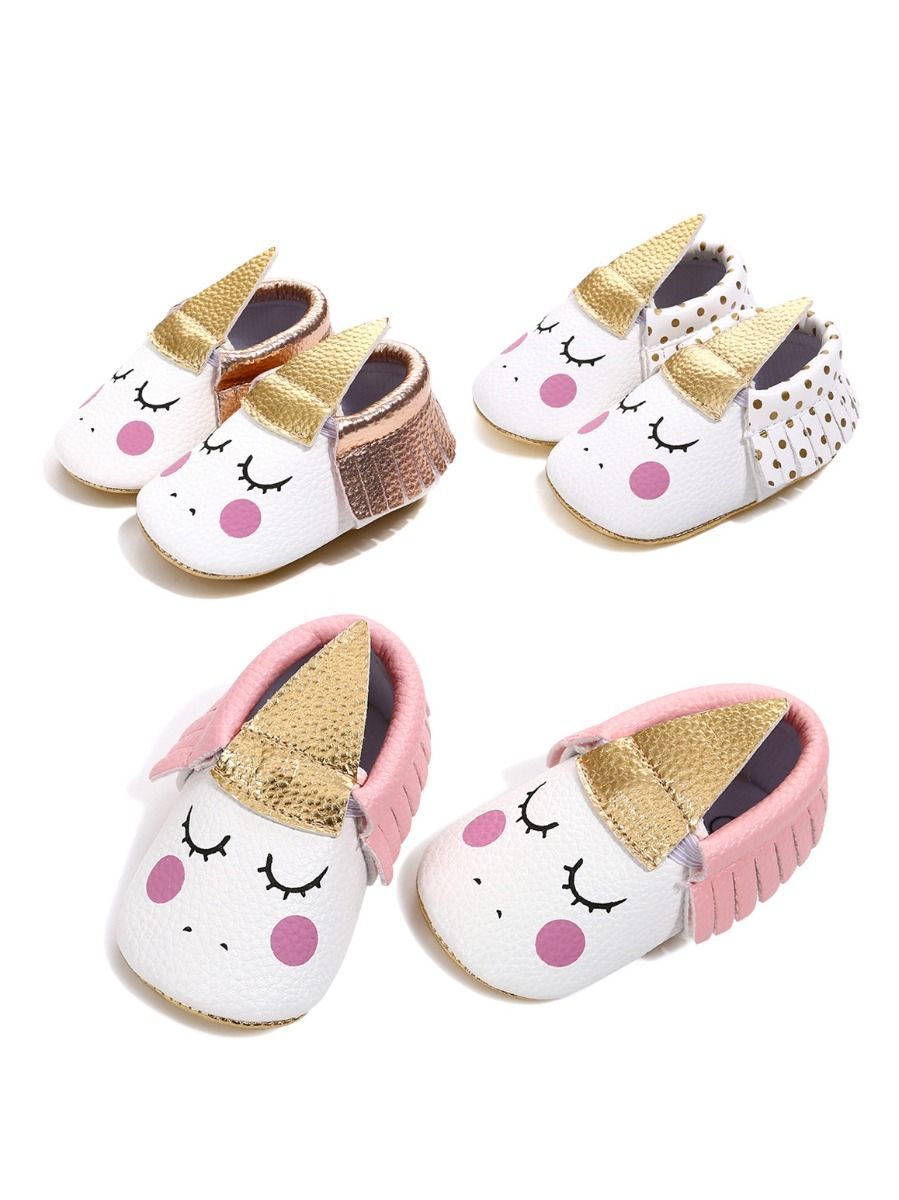 Baby Pre-Walking Shoes Unicorn Pattern Tassel Trimmed Slip-on Crib Shoes - dianjiang-