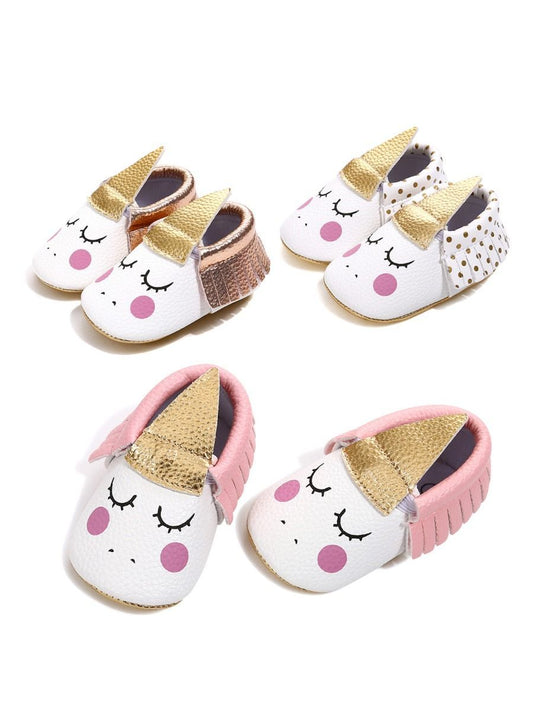 Baby Pre-Walking Shoes Unicorn Pattern Tassel Trimmed Slip-on Crib Shoes - dianjiang-