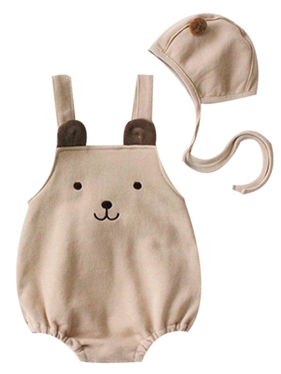 2-Piece Set Cartoon Bear Baby Romper and Pom Hat - dianjiang-