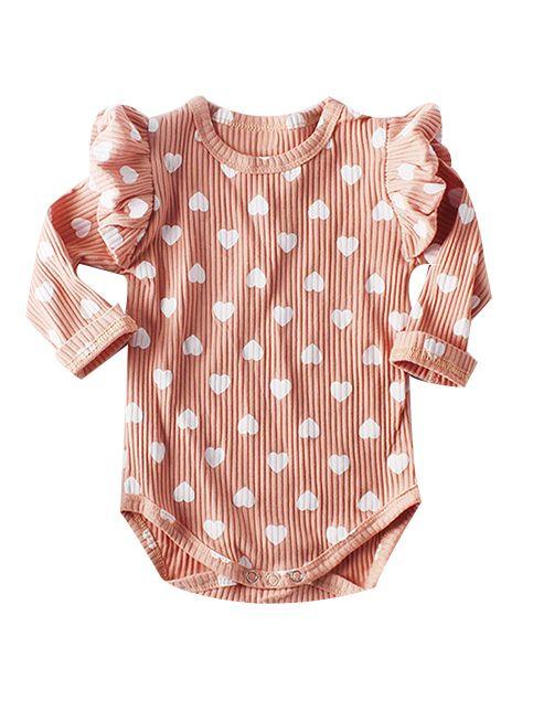 Spanish Style Bodysuit Long Flutter Sleeve Love Heart Print Baby Romper - dianjiang-