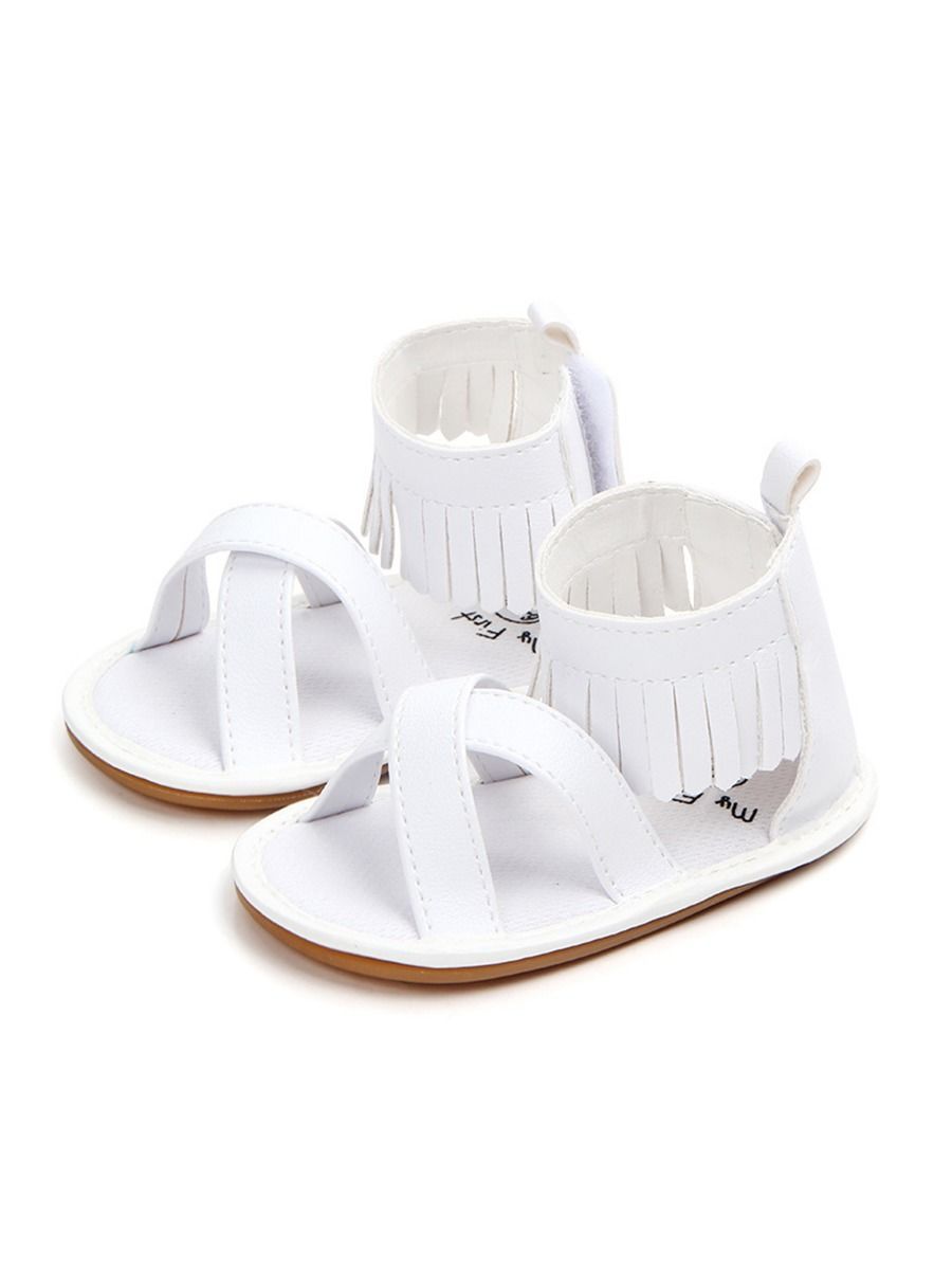 Tassel Trim Shoes Solid Color Slip-on Baby Sandals - dianjiang-