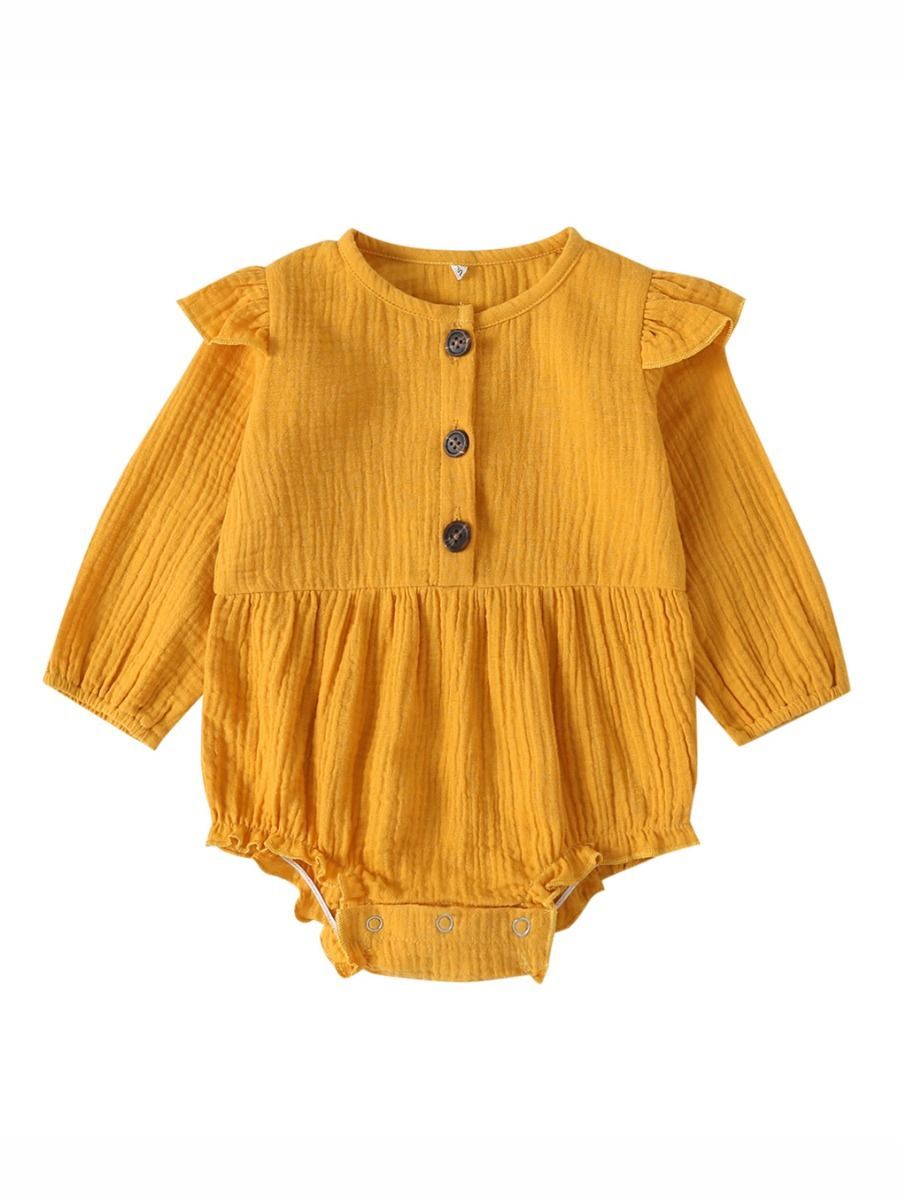 Baby Solid Color Ruffle Sleeve Bodysuit - dianjiang-