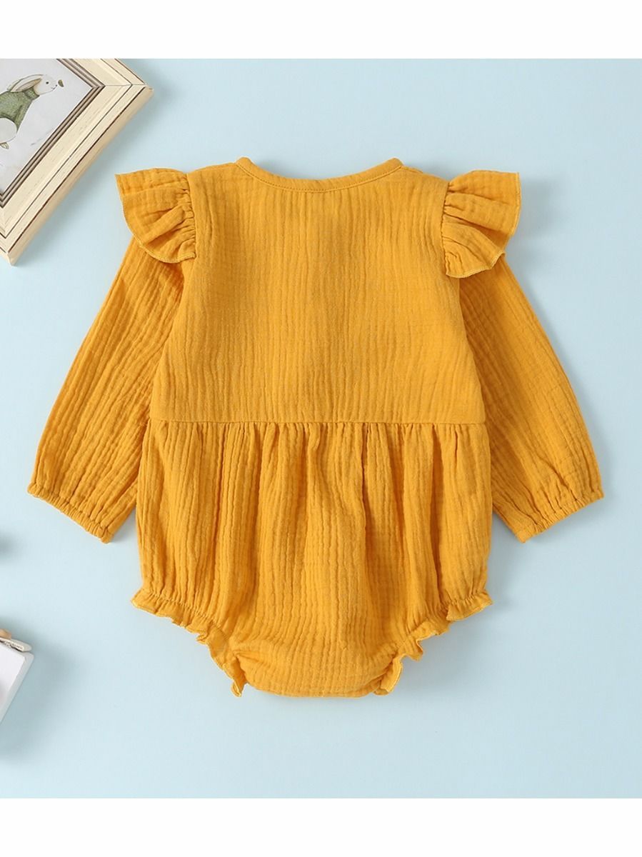 Baby Solid Color Ruffle Sleeve Bodysuit - dianjiang-