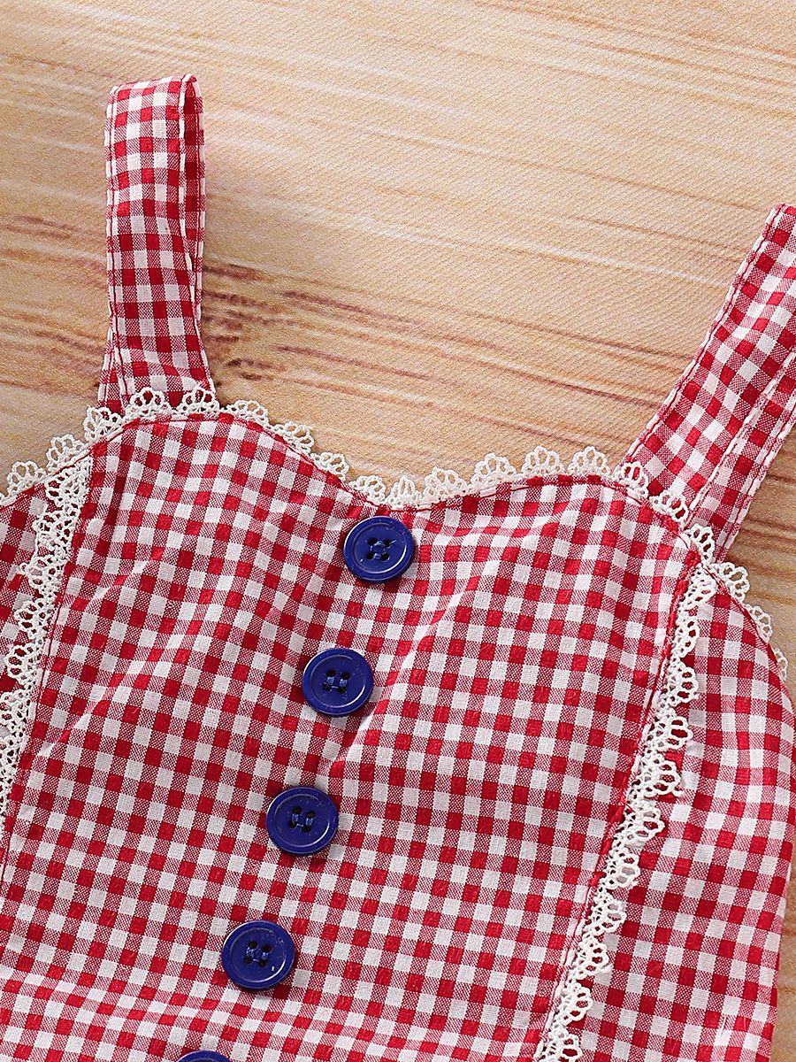 Baby Toddler Girl 3-Piece Set Checked Suspender Top+Shorts+Headband - dianjiang-