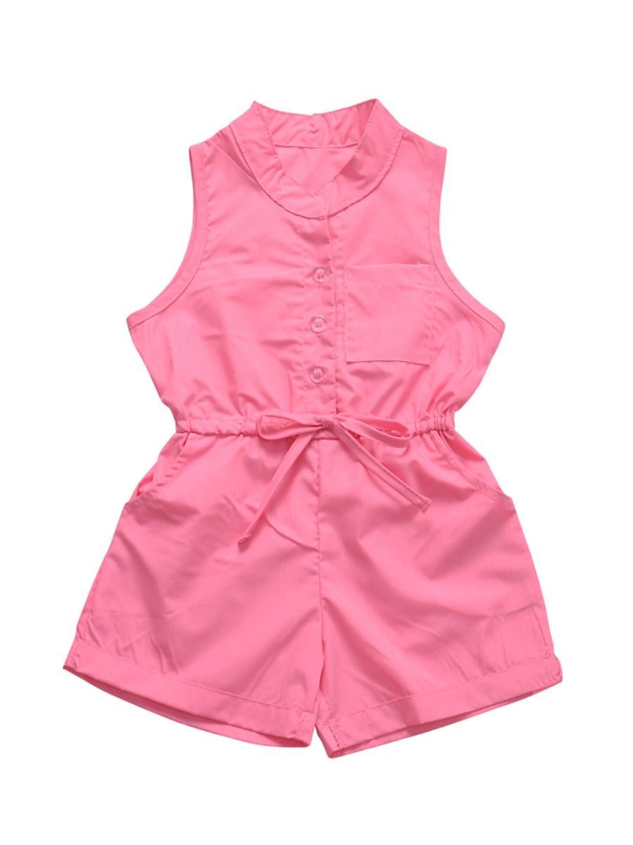 Baby Toddler Girl Elastic Waist Sleeveless Causal Jumpsuit - dianjiang-