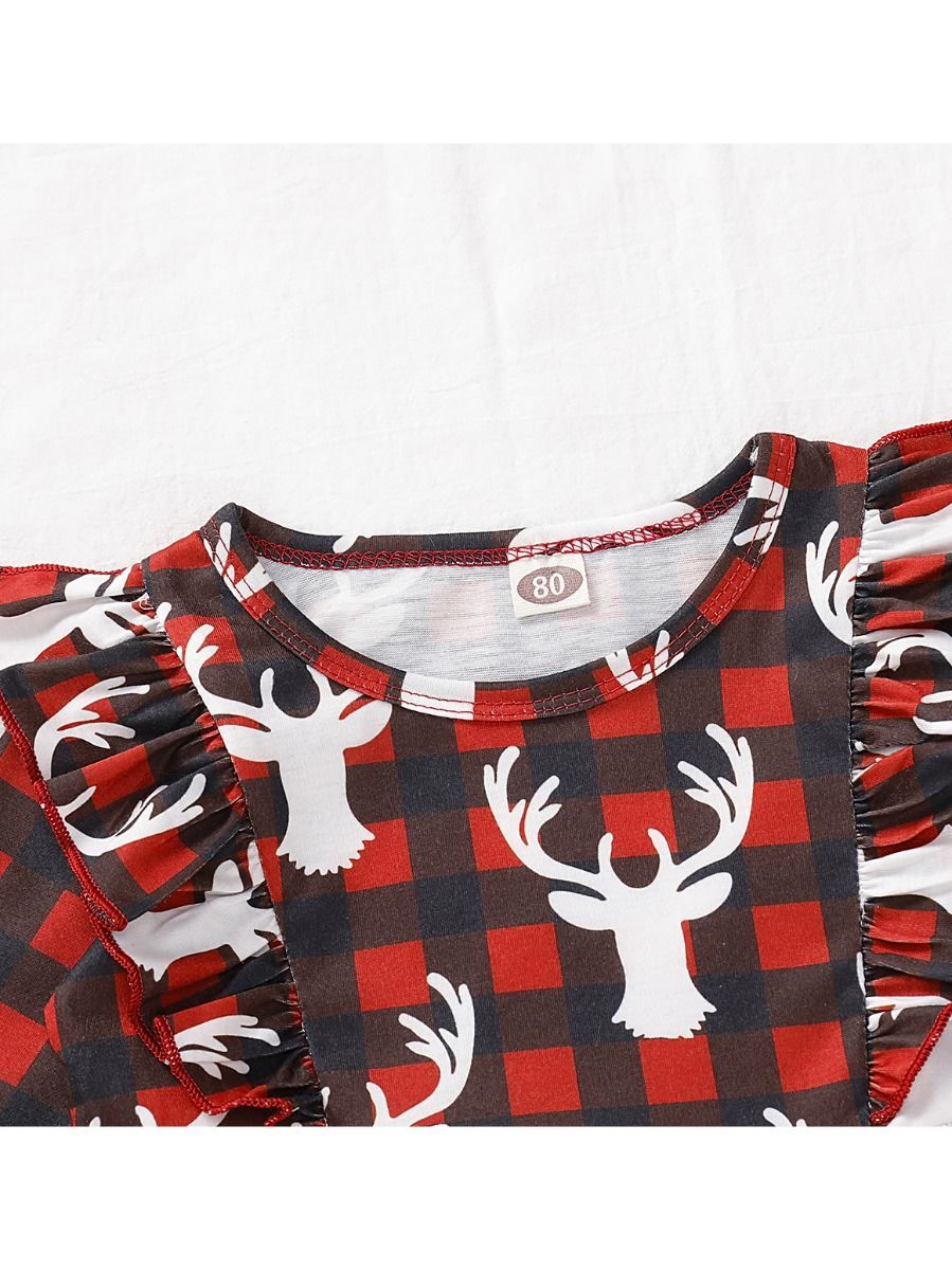 Baby Toddler Girl Christmas Reindeer Ruffled Sleeve Dress - dianjiang-