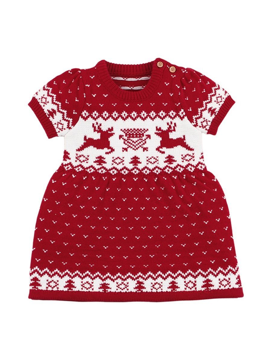 Baby Toddler Girl Christmas Reindeer Crochet Dress - dianjiang-