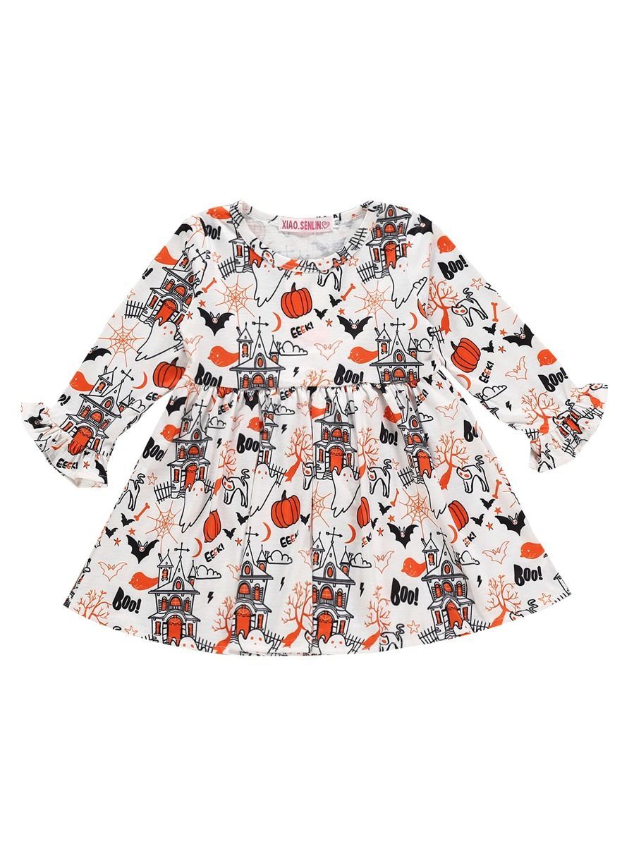 Baby Toddler Girl Halloween Theme Printed Dress - dianjiang-