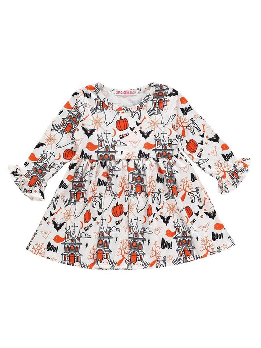 Baby Toddler Girl Halloween Theme Printed Dress - dianjiang-