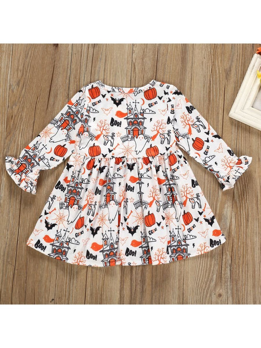 Baby Toddler Girl Halloween Theme Printed Dress - dianjiang-