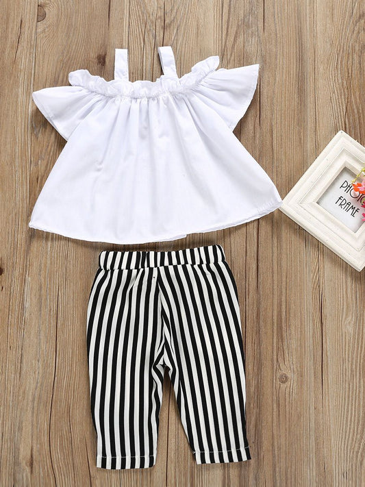 Baby Toddler Girl White Ruffle Suspender Top+Casual Pants 2-Piece Summer Outfits - dianjiang-